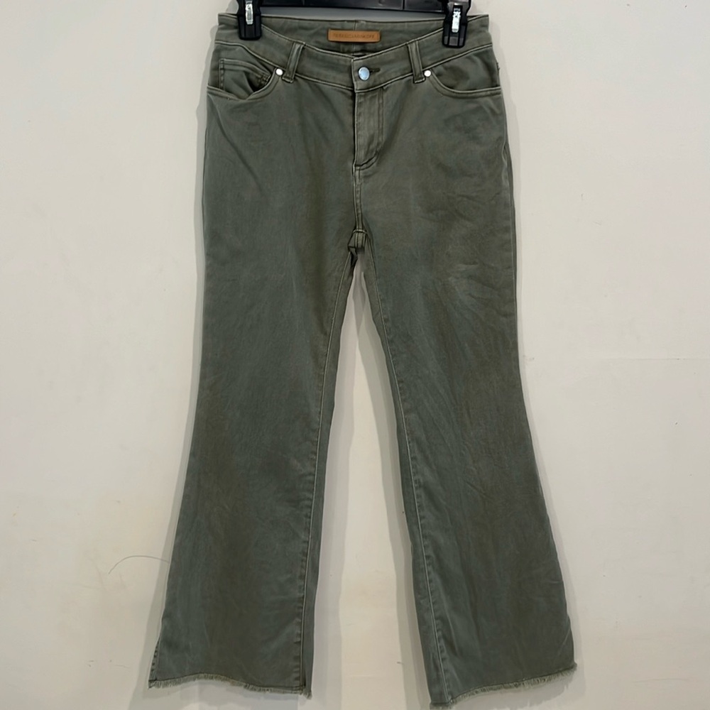 Rebecca Minkoff Light Weight Olive Denim Jeans With Hem And Slit Size 24